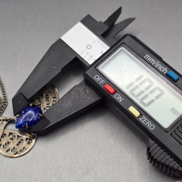 VTG West German Silver Filigree Necklace 16" Blue Glass Stone 1950s - Picture 11 of 13